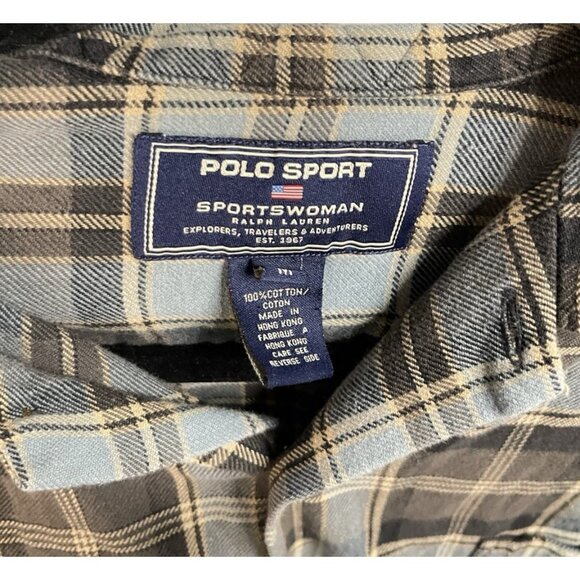 Vintage Polo Sport Ralph Lauren Shirt Womens sz M Blue Brown Plaid Cotton 90s - Picture 8 of 8
